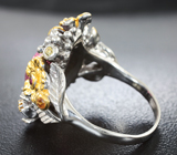 Серебряное кольцо с турмалином 6,67 карата, разноцветными сапфирами и цаворитами Серебро 925
