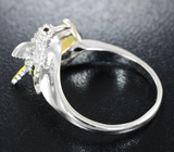 Прелестное серебряное кольцо с ограненным эфиопским опалом, черными шпинелями и цветной эмалью Серебро 925