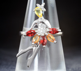 Элегантный серебряный комплект «Балет» с разноцветными сапфирами Серебро 925