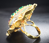 Эксклюзив! Золотое кольцо с роскошным эфиопским опалом 29,71 карата, уральскими изумрудами, красно-оранжевыми шпинелями и бриллиантами Золото