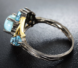 Черненое серебряное кольцо с ларимаром и голубыми топазами Серебро 925
