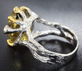 Серебряное кольцо с лимонным цитрином 10,16 карата и изумрудами Серебро 925