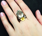 Серебряное кольцо с празиолитом, перидотом, родолитом, цитрином, пурпурно-розовым турмалином и аметистами Серебро 925