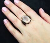 Серебряное кольцо с розовым кварцем, родолитами и диопсидами