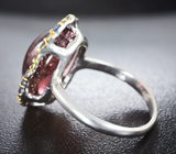 Серебряное кольцо с рубеллитом 16,65 карата и синими сапфирами Серебро 925
