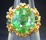 Золотое кольцо с роскошным крупным полихромным турмалином 13,71 карата и бриллиантами Золото