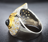 Серебряное кольцо «Сова» с кристаллическими черными опалами и желтыми сапфирами Серебро 925