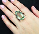 Серебряное кольцо с зеленым аметистом 15,44 карата и синими сапфирами Серебро 925