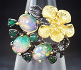 Серебряное кольцо с кристаллическими эфиопскими опалами и хризопразом Серебро 925