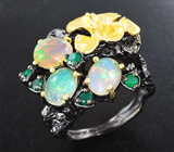 Серебряное кольцо с кристаллическими эфиопскими опалами и хризопразом Серебро 925