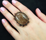 Серебряное кольцо с рутиловым кварцем и мозамбикским гранатами Серебро 925