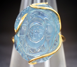 Золотое кольцо с насыщенно-синим резным аквамарином 19,16 карата Золото