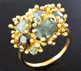 Золотое кольцо c уральскими александритами 3,3 карата, зелеными сапфирами и бриллиантами Золото