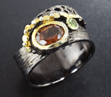 Серебряное кольцо с золотисто-желтым турмалином и перидотом Серебро 925