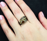 Серебряное кольцо с золотисто-желтым турмалином и перидотом