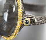 Серебряное кольцо с лабрадоритом 17+ карат и сапфирами Серебро 925