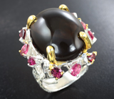Серебряное кольцо с дымчатым кварцем и розовыми турмалинами Серебро 925