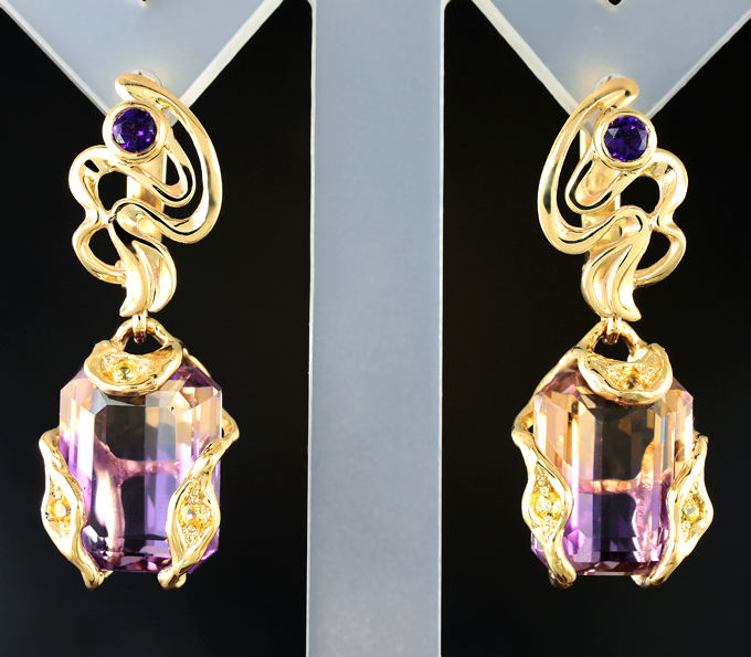 Серьги с аметринами 11,95 карата, аметистами и желтыми сапфирами