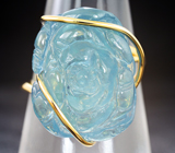 Золотое кольцо с  резным аквамарином 17,99 карата Золото