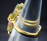 Золотое кольцо с резными полихромными турмалинами 3,96 карата и бриллиантами Золото