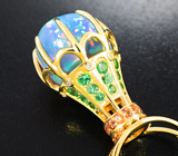 Волшебный полет фантазии! Золотое кольцо с кристаллическим эфиопским опалом 18,77 карата, цаворитами, сапфирами и бриллиантами Золото