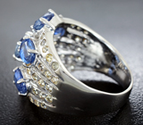 Серебряное кольцо с васильковыми кианитами и сапфирами Серебро 925