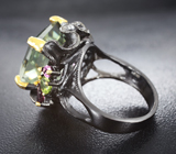 Серебряное кольцо с зеленым аметистом, родолитами и перидотами Серебро 925