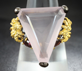 Серебряное кольцо с розовым кварцем 25+ карат и родолитами Серебро 925