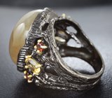 Серебряное кольцо с рутиловым кварцем, цитринами и мозамбикскими гранатами Серебро 925