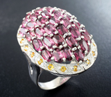 Роскошное серебряное кольцо с родолитами и желтыми сапфирами Серебро 925