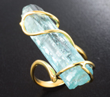 Золотое кольцо с ярким кристаллом забайкальского аквамарина 19,56 карата Золото