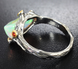 Серебряное кольцо с кристаллическим эфиопским опалом 2,28 карата и сапфирами Серебро 925