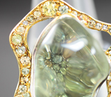 Серебряное кольцо c кабошоном зеленого аметиста 17,97 карата и сапфирами