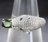Эффектное серебряное кольцо с зеленым турмалином Серебро 925