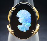 Золотое кольцо с камеей из австралийского опала на ониксе 6.39 карата Золото