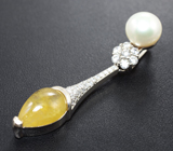 Элегантный серебряный кулон с редким желтым сапфиром и жемчужиной Серебро 925