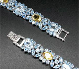 Роскошный браслет с голубыми топазами и цитринами Серебро 925