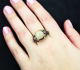 Серебряное кольцо с нефритом и родолитами