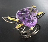 Серебряное кольцо с резным аметистом и диопсидами Серебро 925