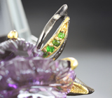 Серебряное кольцо с резным аметистом и диопсидами Серебро 925