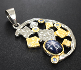 Серебряный кулон со звездчатым 2,85 карата и синими сапфирами Серебро 925