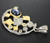 Серебряный кулон со звездчатым 2,85 карата и синими сапфирами Серебро 925