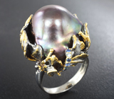 Серебряное кольцо с цветной жемчужиной барокко 28,23 карата и синими сапфирами Серебро 925