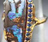 Серебряное кольцо с австралийским болдер опалом и синими сапфирами Серебро 925