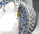 Серебряное кольцо с жемчужиной барокко 21,95 карата и синими сапфирами Серебро 925