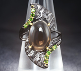 Серебряное кольцо с дымчатым кварцем и диопсидами Серебро 925