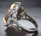 Серебряное кольцо с рутиловым кварцем, голубым топазом, родолитом и перидотами Серебро 925