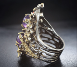 Серебряное кольцо со сливовыми аметистами и карнелианом