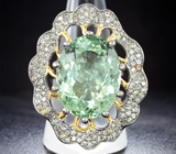 Серебряное кольцо с зеленым аметистом 24,32 карата и сапфирами Серебро 925