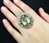 Серебряное кольцо с зеленым аметистом 24,32 карата и сапфирами Серебро 925